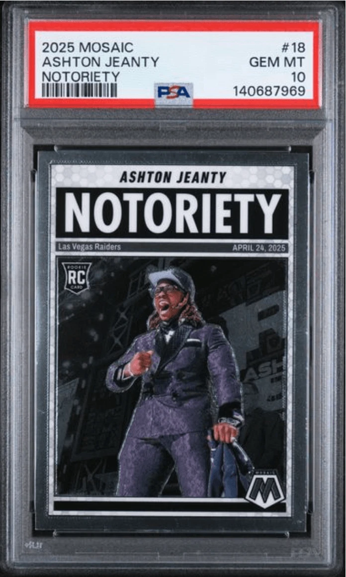 Graded 2025 Mosaic Ashton Jeanty #18 Notoriety Rookie Football Card PSA 10
