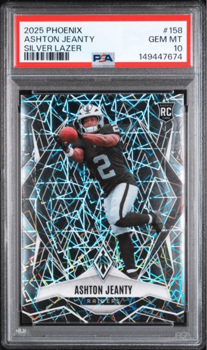 Graded 2025 Phoenix Ashton Jeanty #158 Silver Lazer RC Football Card PSA 10