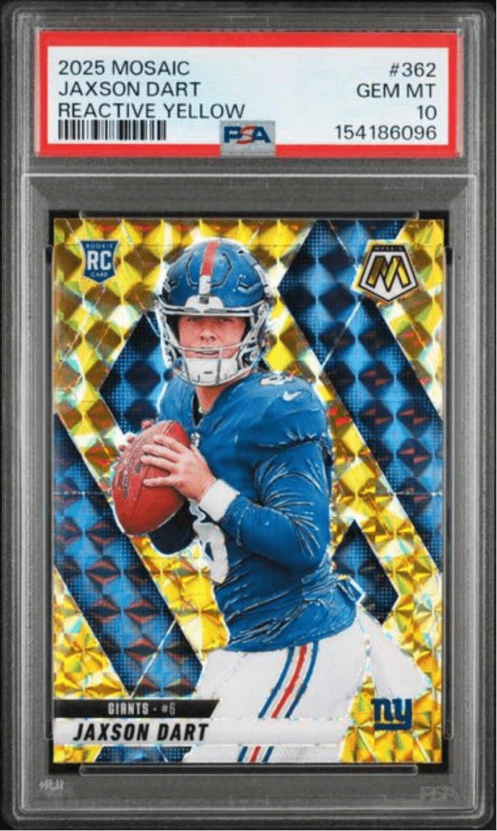 Graded 2025 Panini Mosaic Jaxson Dart #362 Reactive Yellow RC Card PSA 10