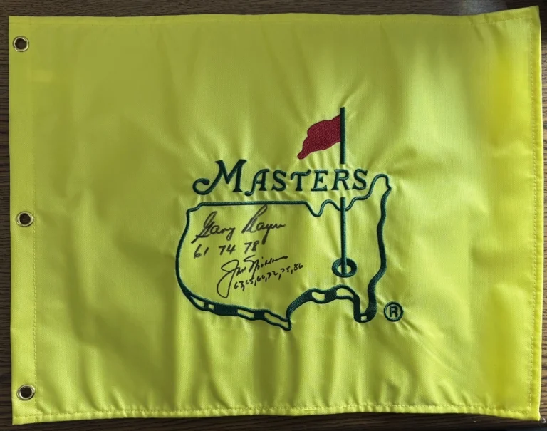 Jack Nicklaus Gary Player Signed Winning Year Inscribed Masters Flag JSA