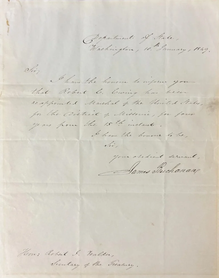 James Buchanan Signed Handwritten Letter US Marshal Missouri GRAD PSA DNA