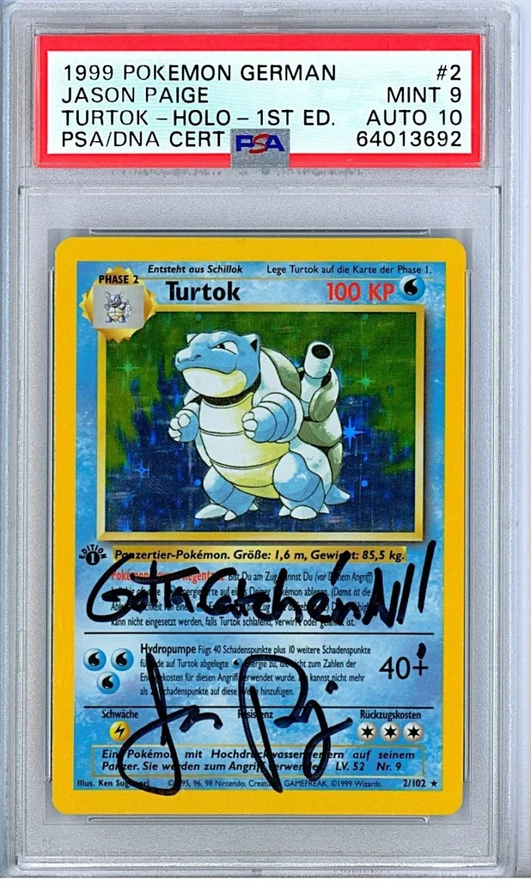 Jason Paige Signed Auto 1999 Pokemon 1st Ed German Blastoise PSA 9 Auto 10 POP 1