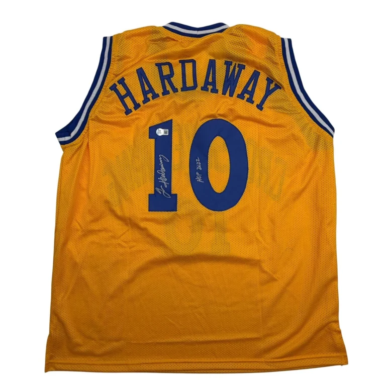 Autographed/Signed Tim Hardaway Golden State Yellow Jersey Beckett BAS COA