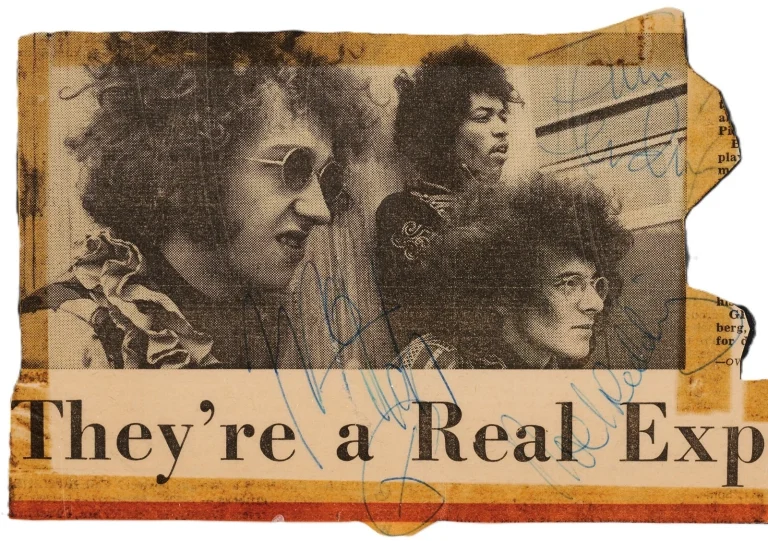 Jimi Hendrix Experience Group Signed Auto 1969 4.5x5 Newspaper Photo 3 Sigs GRAD