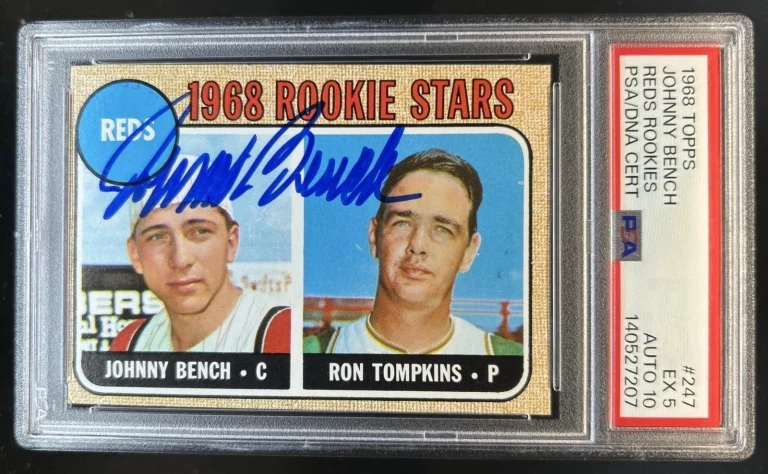 Johnny Bench Signed Auto 1968 Topps Reds Rookie Stars 247 RC PSA 5 Auto 10