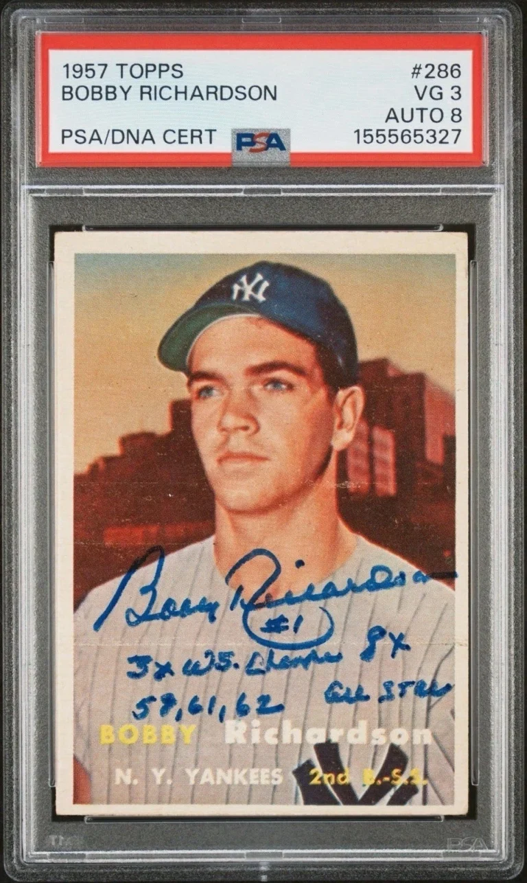 Bobby Richardson Signed Auto 1957 Topps 286 Yankees Rookie Card PSA 3 Auto 8