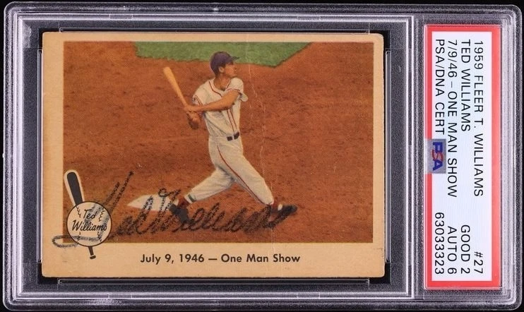 Ted Williams Signed Auto 1959 Fleer #27 One Man Show Card PSA 2 Auto 6