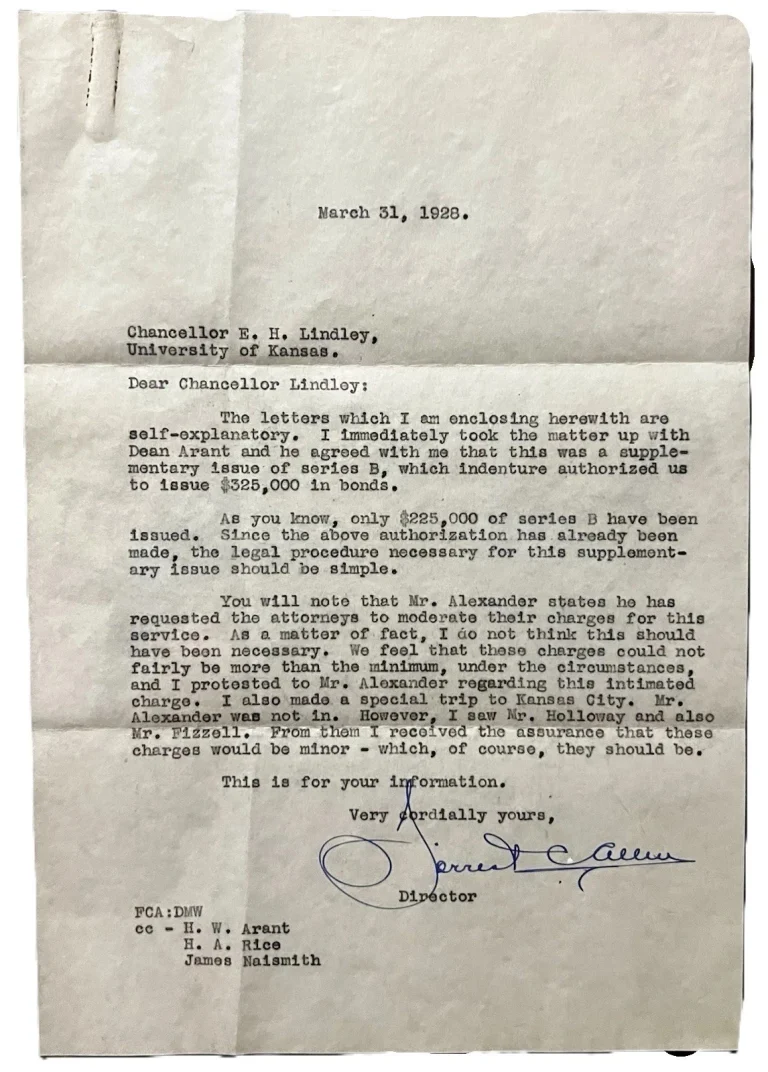 Phog Allen Signed Auto 1928 University of Kansas Letter James Naismith GRAD