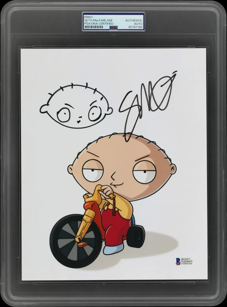 Seth MacFarlane Signed Auto Hand Drawn Stewie Griffin Sketch PSA DNA Beckett BAS