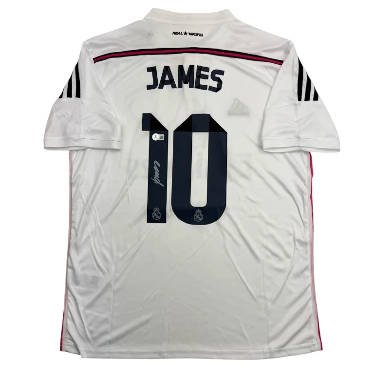 Autographed/Signed James Rodriguez Real Madrid White Soccer Jersey BAS COA
