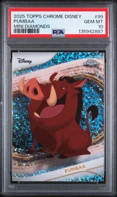 Graded 2025 Topps Chrome Disney Pumbaa #99 Mini Diamonds Lion King PSA 10