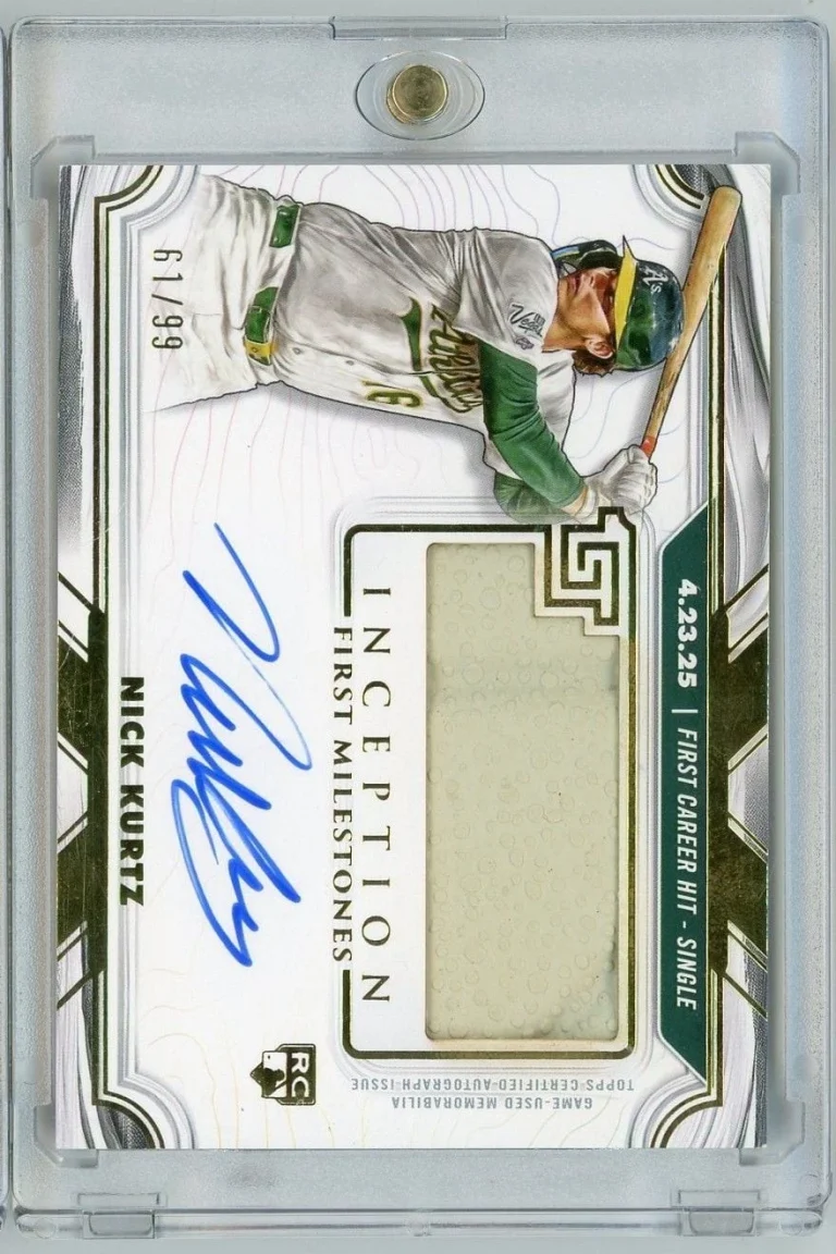 2025 Topps Inception Nick Kurtz #FMARNK First Hit Base Relic Auto /99 RC
