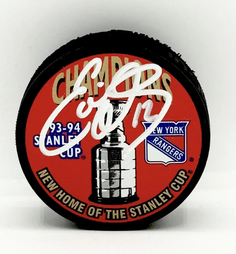 Eddie Olczyk signed New York Rangers 1994 Stanley Cup Champs Puck JSA Witnessed