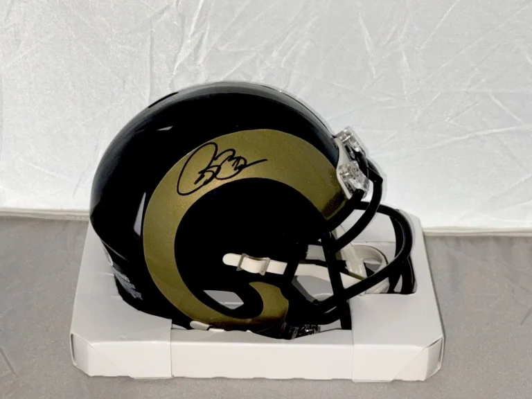 Isaac Bruce signed St. Louis Rams Throwback mini helmet JSA Witnessed COA