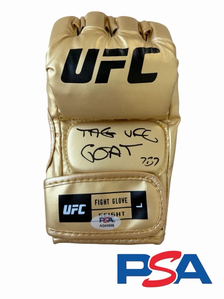 JON BONES JONES Signed Gold Fight Glove Inscribed “THE UFC GOAT JBJ” PSA AUTO