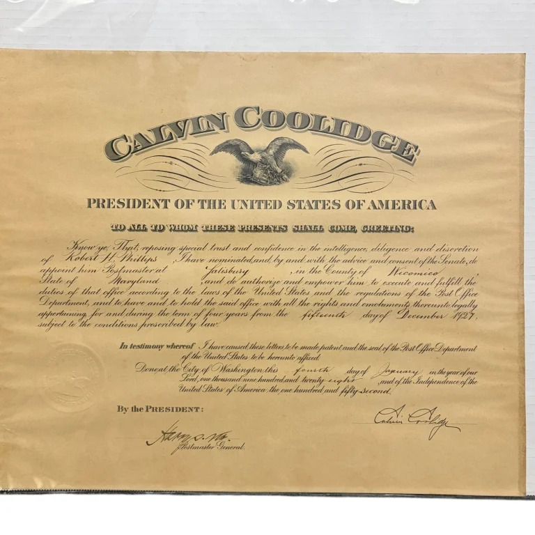 Calvin Coolidge Stamp Signed Original 1927 Presidential Document
