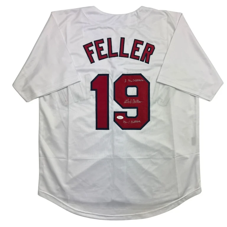 Autographed/Signed Bob Feller Cleveland White Baseball Jersey JSA COA