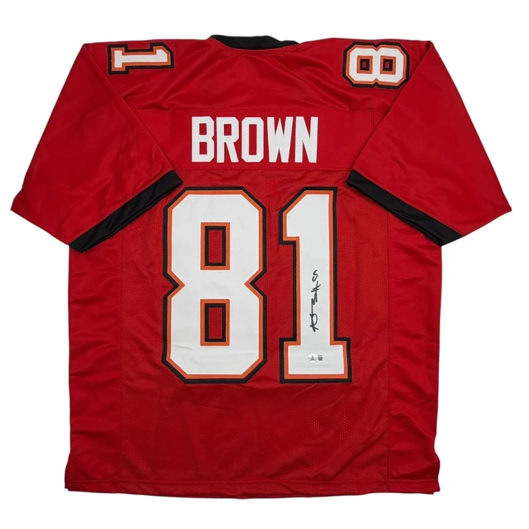 Autographed/Signed Antonio Brown Tampa Bay Red Football Jersey Beckett COA