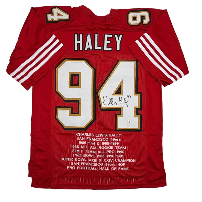 Autographed/Signed Charles Haley San Francisco Red ALT Stat Jersey JSA COA