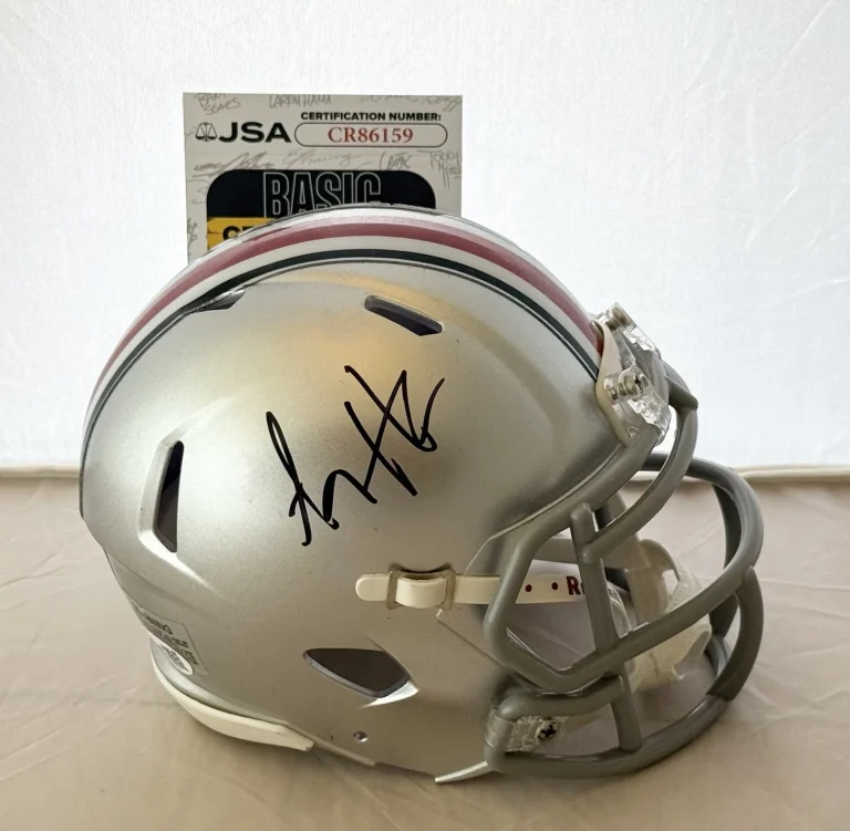 A. J. Hawk signed Ohio State Buckeyes mini helmet autographed JSA