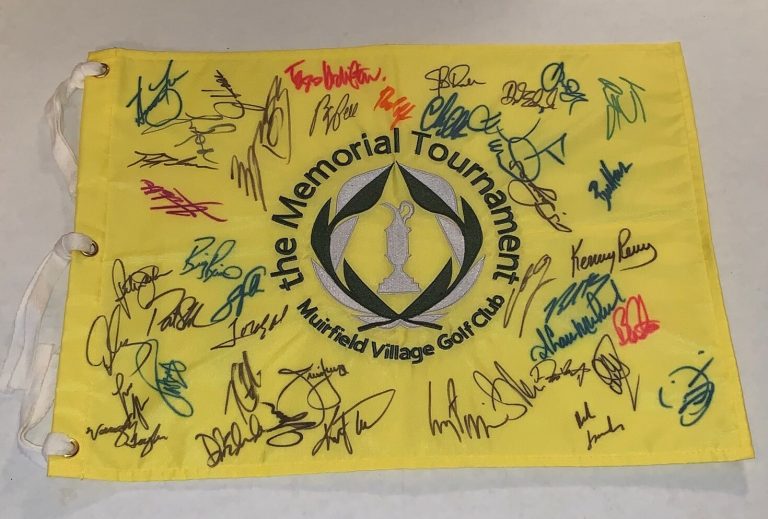 2005 Memorial Tournament Field signed Pin Flag Justin Rose, Jim Furyk, B Langer