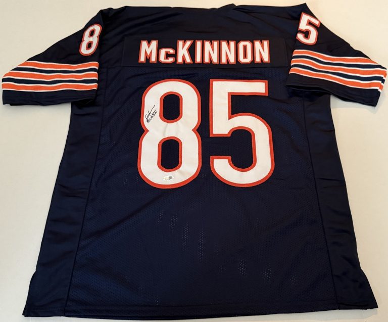 Dennis McKinnon Chicago Bears signed Custom jersey + SB XX Inscrip JSA Witnessed