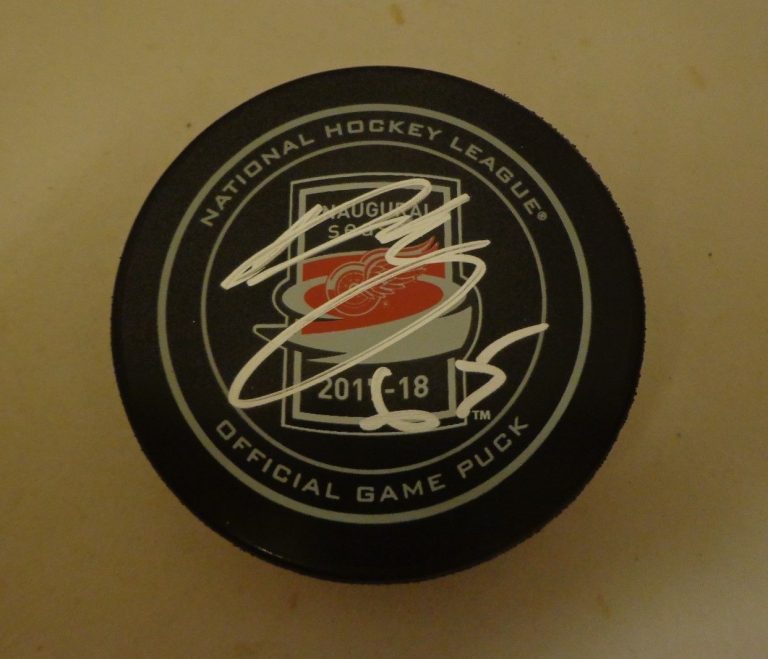 Danny Dekeyser signed Detroit Red Wings 2017 - 2018 LCA Inaugural Game Puck