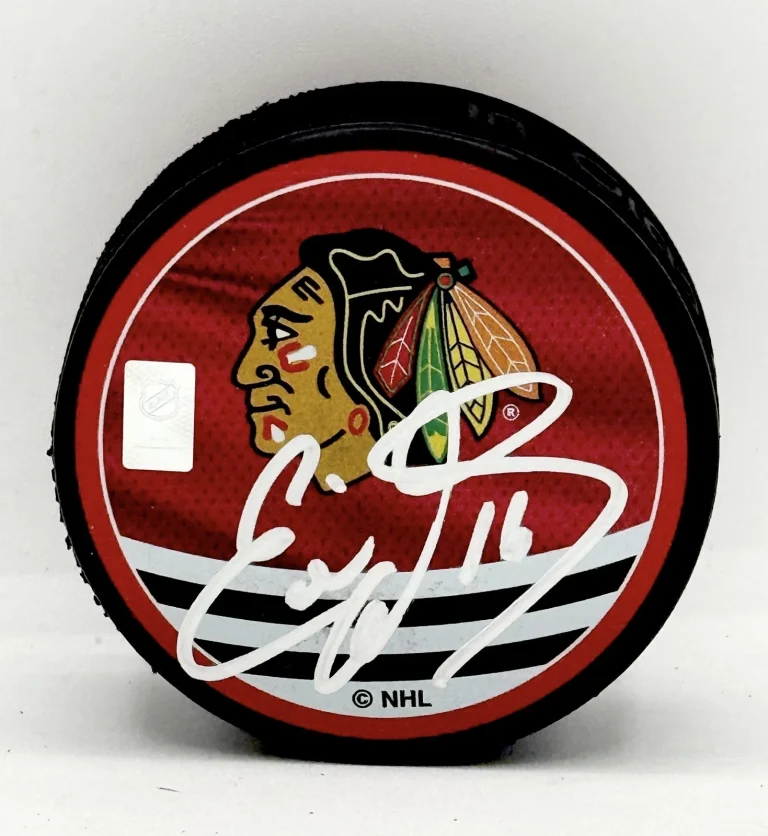Eddie Olczyk signed Chicago Blackhawks Reverse Retro Puck JSA Witnessed