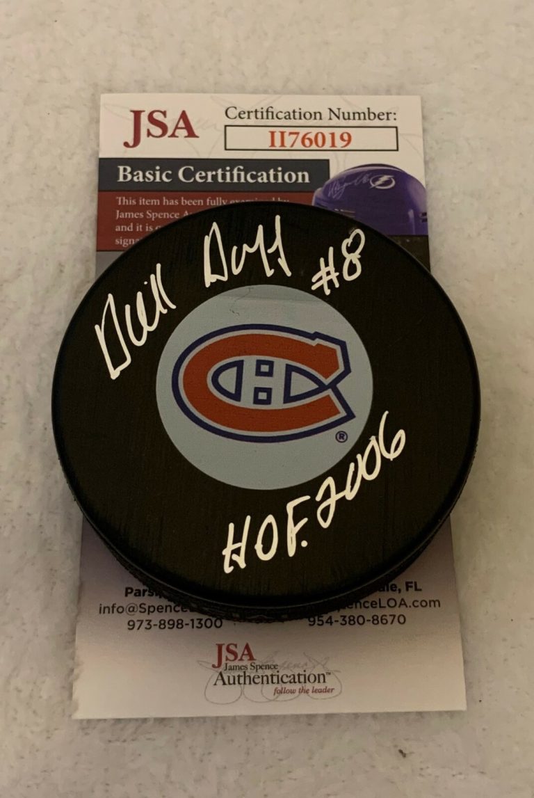 Dick Duff signed Montreal Canadiens Puck autographed W/ HOF Inscription JSA