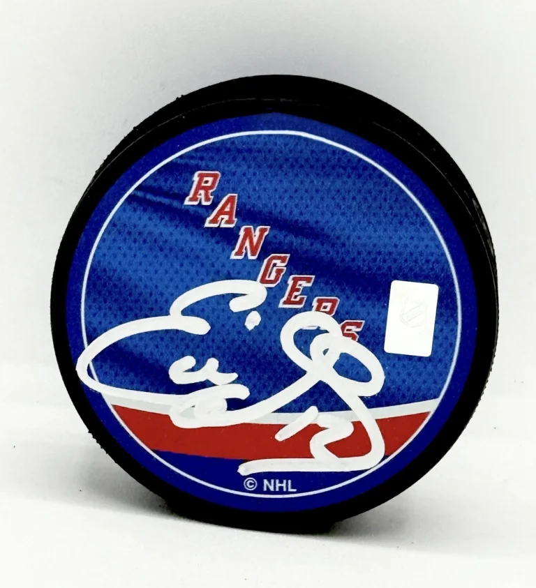 Eddie Olczyk signed New York Rangers Reverse Retro Puck JSA Witnessed COA