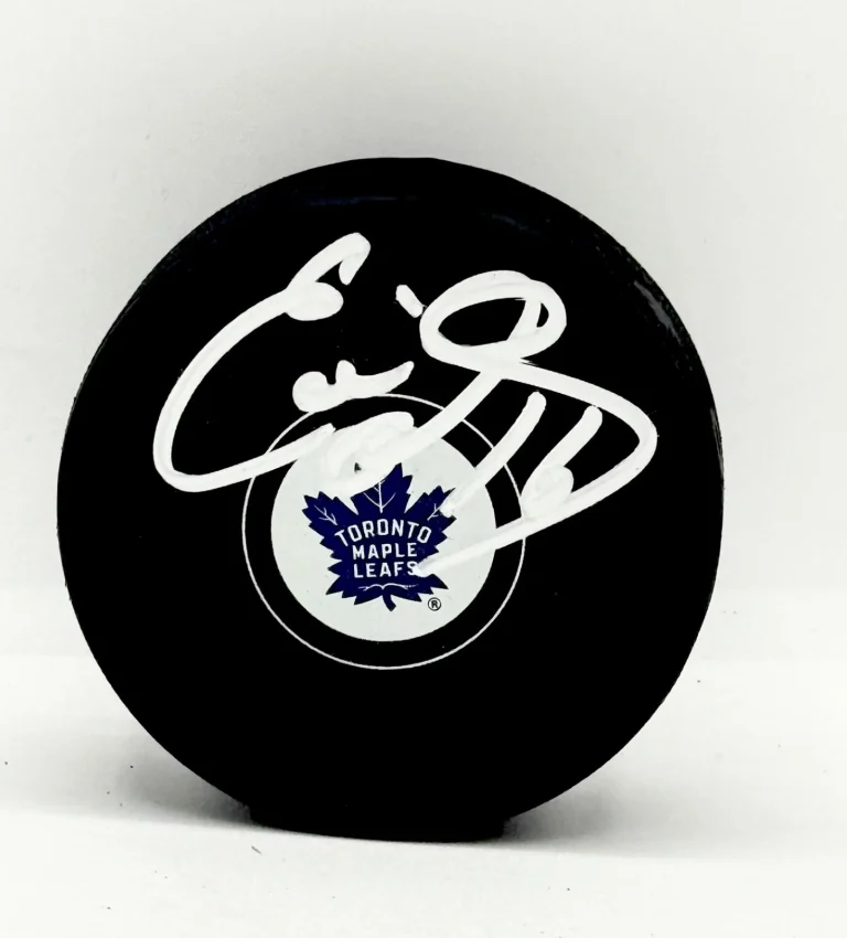 Eddie Olczyk signed Toronto Maple Leafs Logo Puck autographed JSA Witnessed