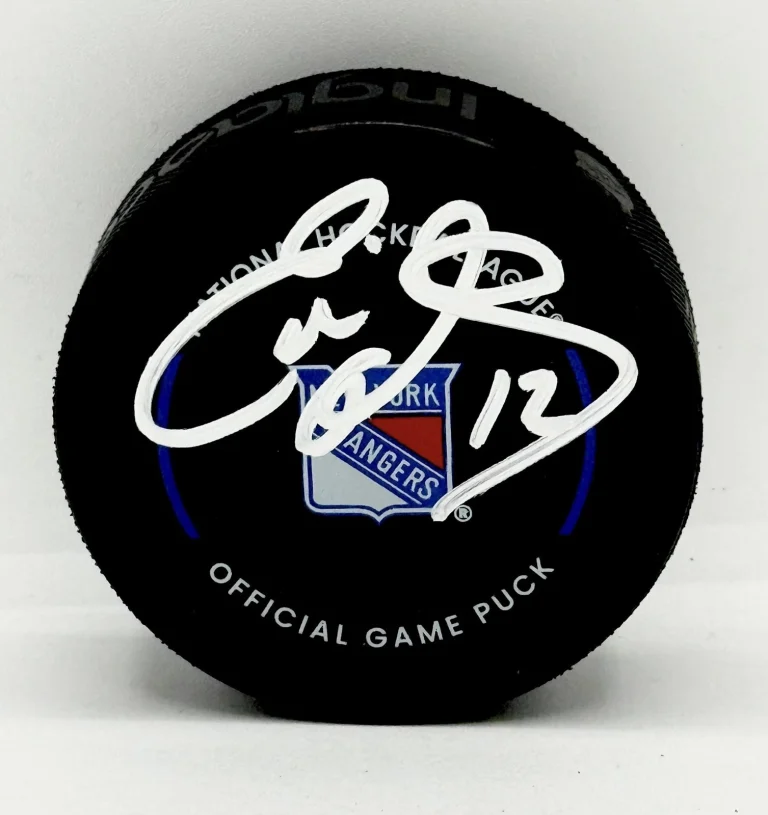 Eddie Olczyk signed New York Rangers Game Puck autographed JSA Witnessed
