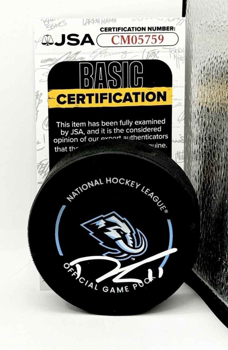 Dylan Guenther signed Utah Mammoth Official Game Puck autographed JSA