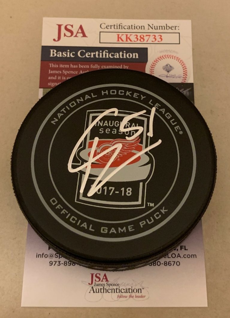 Frans Nielsen signed Detroit Red Wings 2017 - 2018 LCA Inaugural Game Puck JSA