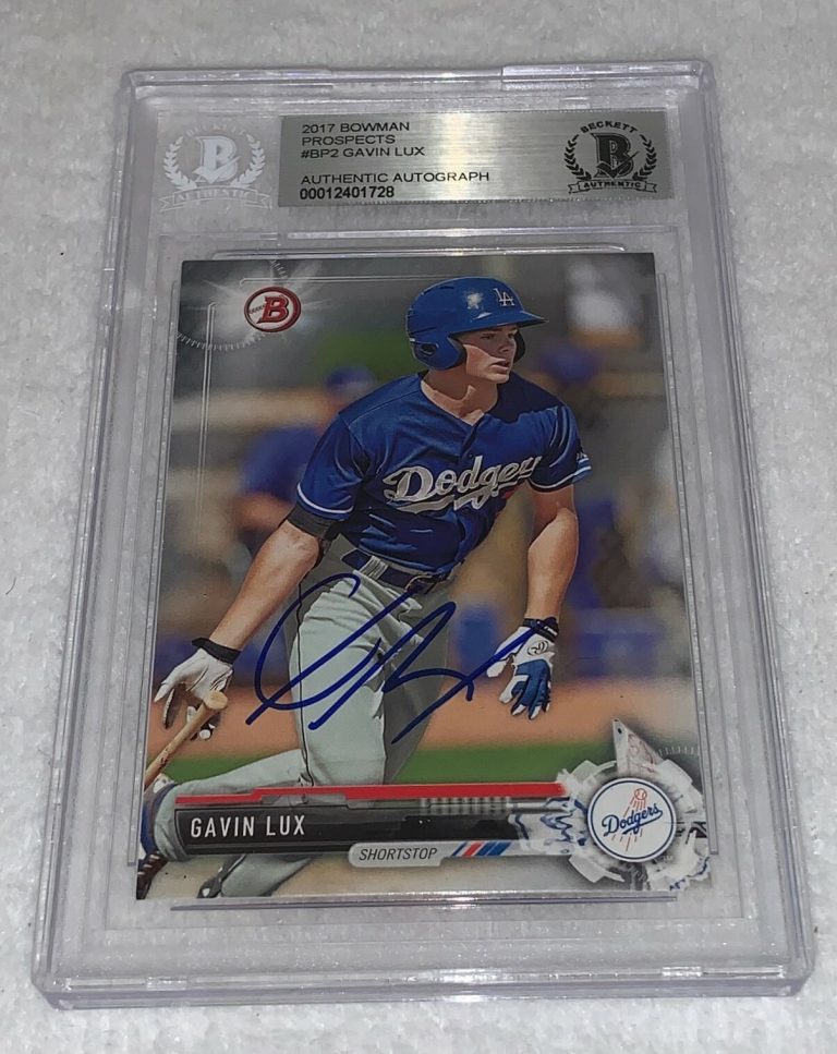 Gavin Lux LA Dodgers signed 2017 Bowman Prospects Rookie Card BAS Beckett