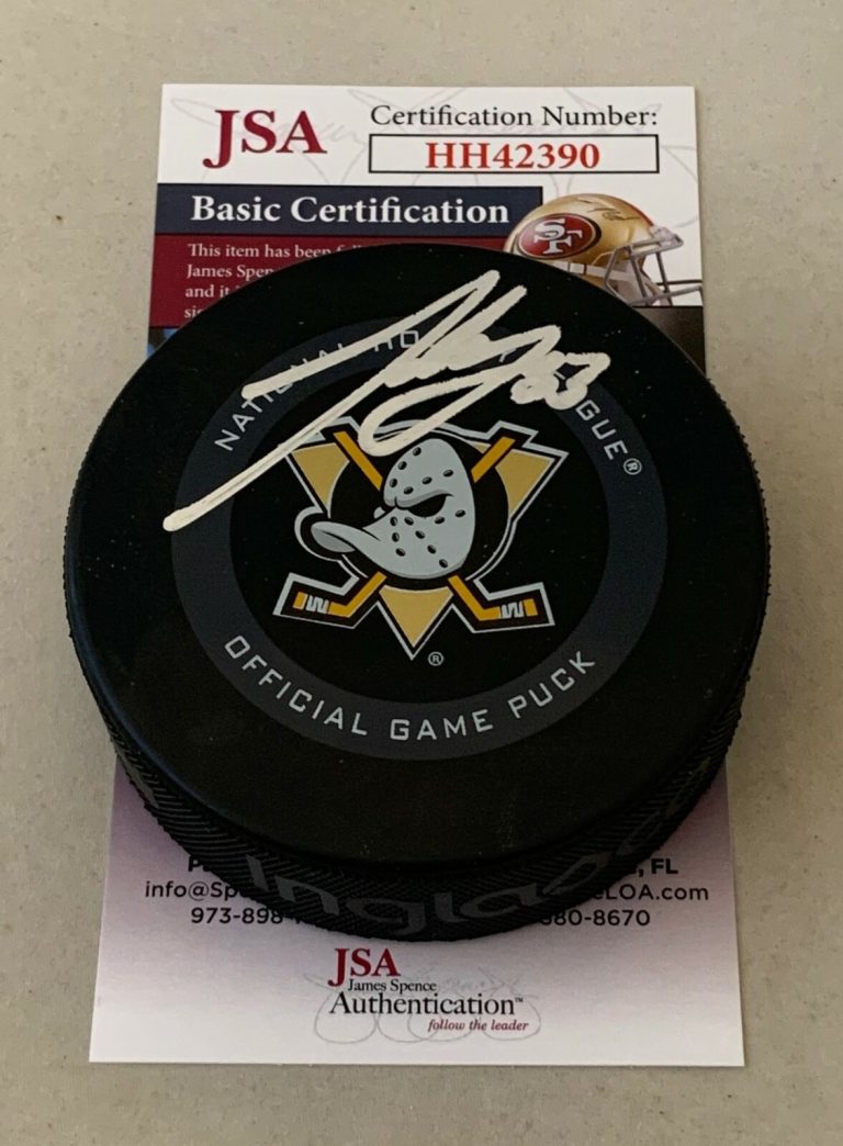 Jakob Silfverberg signed Anaheim Ducks 3rd Jersey Official Game Puck JSA