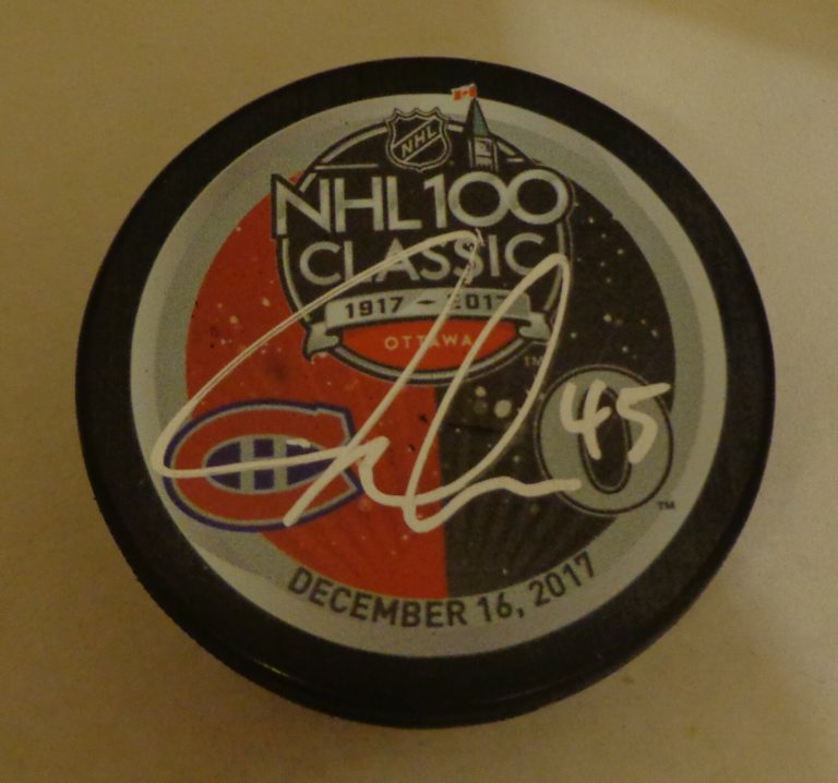 Joe Morrow Montreal Canadiens signed 2017 NHL 100 Classic Dueling Puck