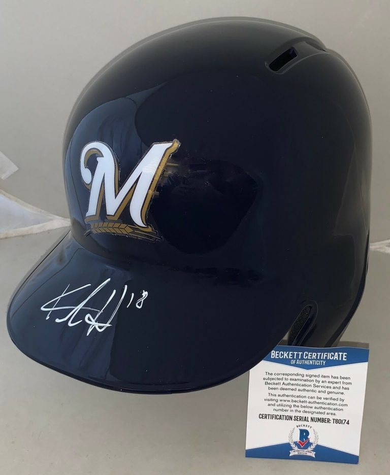 Keston Hiura signed Milwaukee Brewers Full Size Batting Helmet BAS Beckett