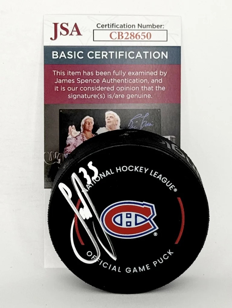 Sam Montembeault signed Montreal Canadiens Official Game Puck autographed JSA