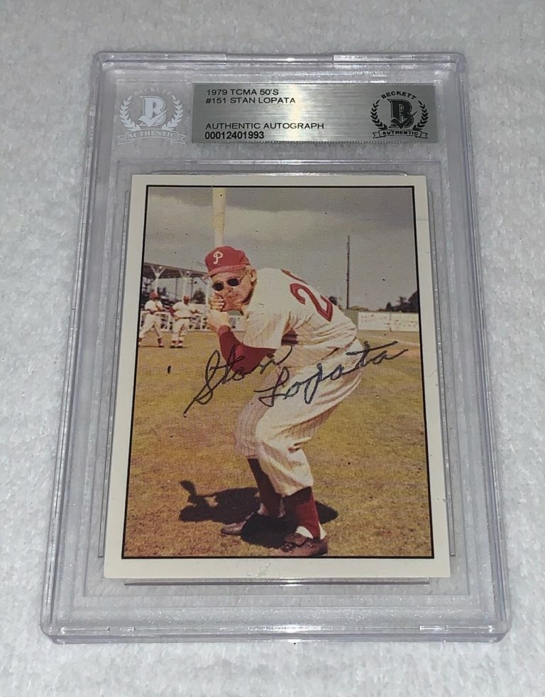 Stan Lopata Philadelphia Phillies signed 1979 TCMA 1950's Card BAS Beckett
