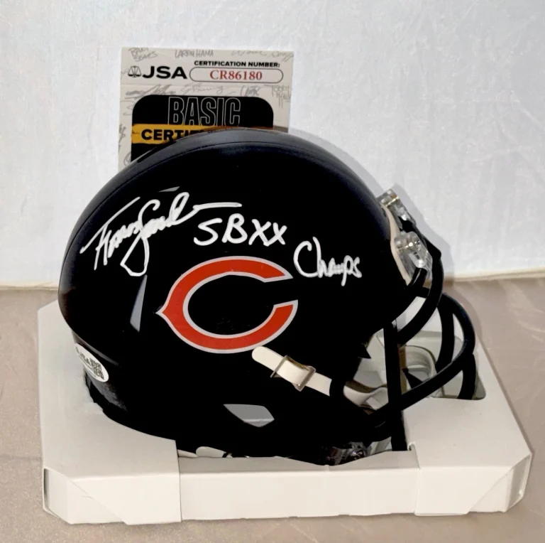Thomas Sanders signed Chicago Bears mini helmet autographed SB XX JSA Witness