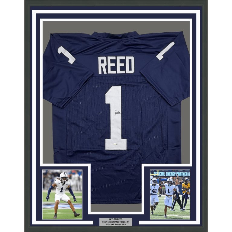 Framed Signed Jaylen Reed Penn State Blue College Football Jersey JSA COA
