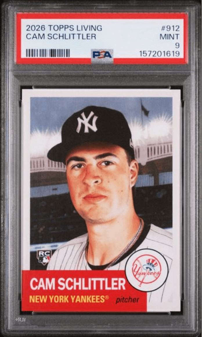 Graded 2026 Topps Living Cam Schlittler #912 Rookie RC Baseball Card PSA 9