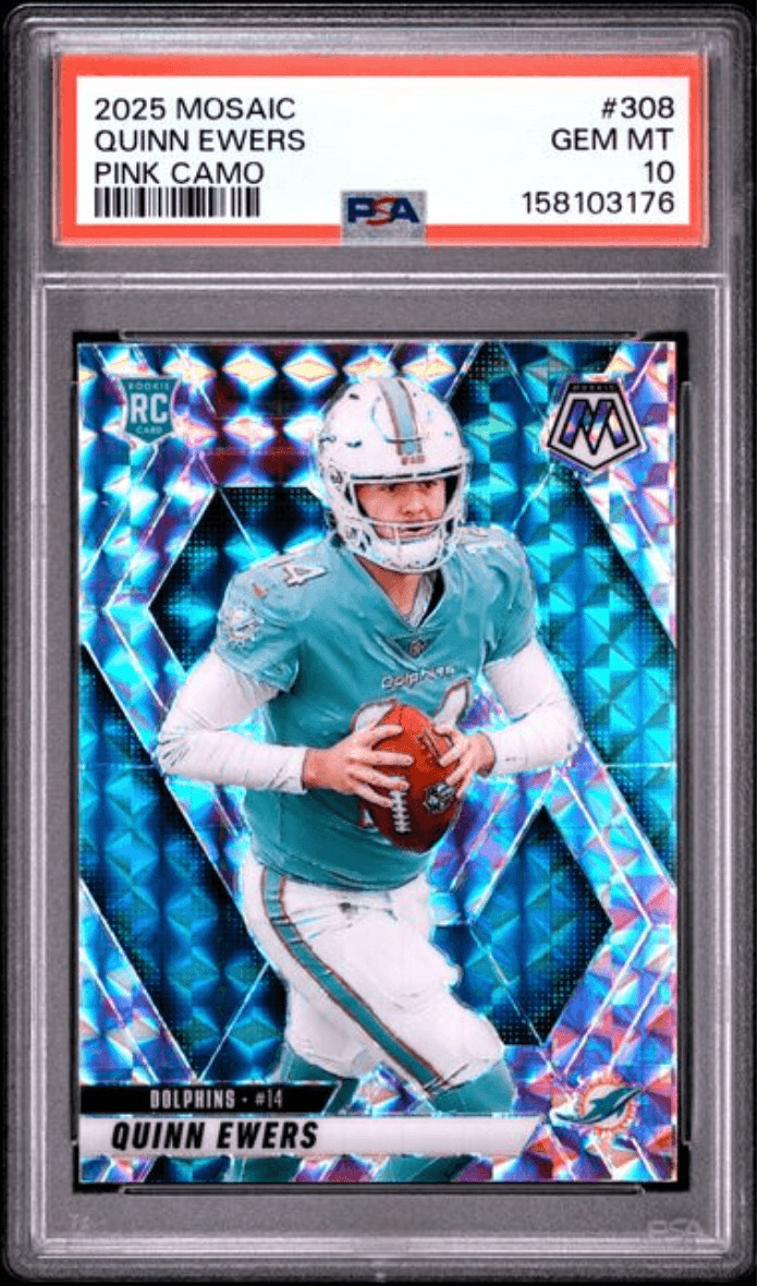 Graded 2025 Mosaic Quinn Ewers #308 Pink Camo Rookie Football Card PSA 10