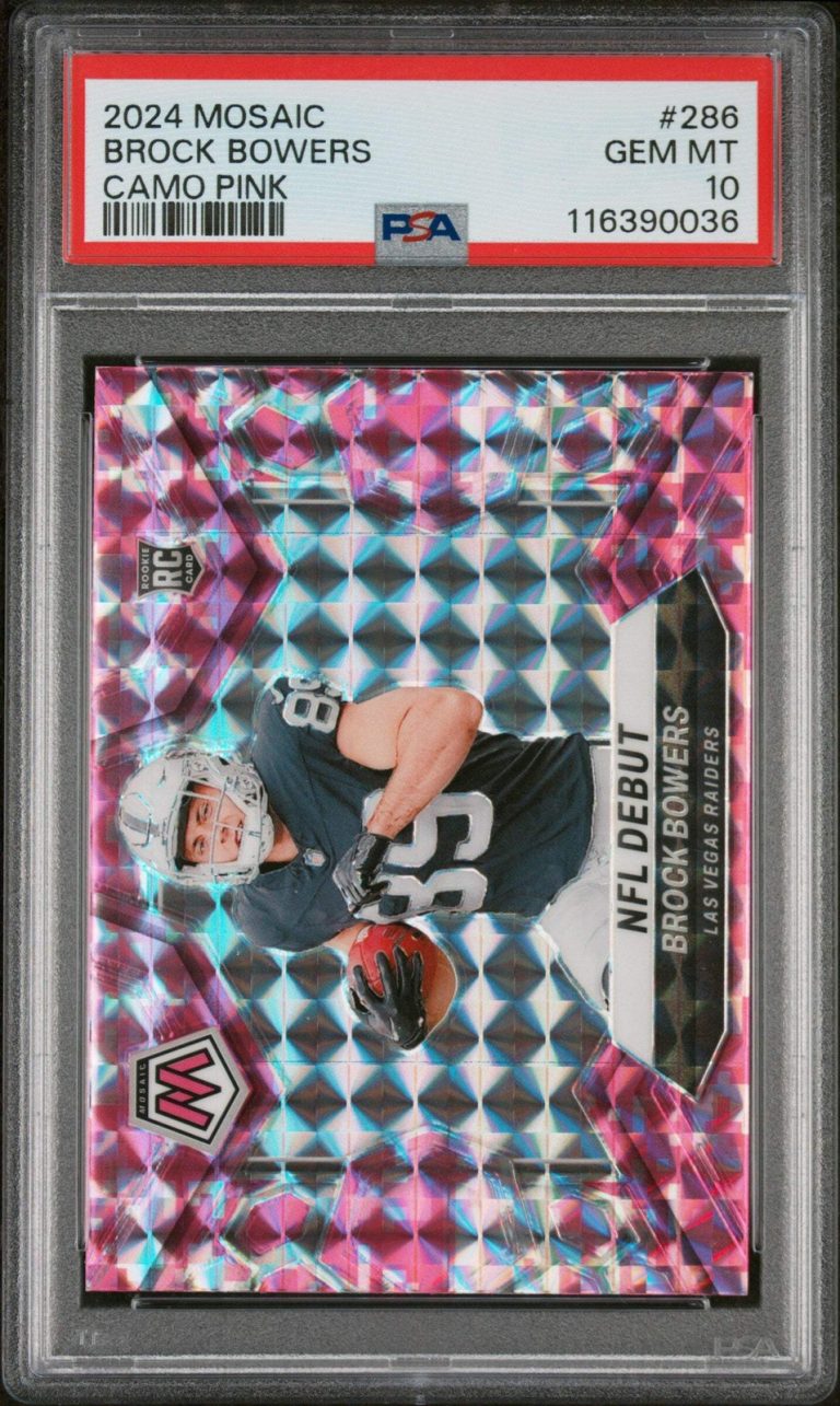 Graded 2024 Panini Mosaic Brock Bowers #286 Pink Rookie RC Card PSA 10 Gem Mint