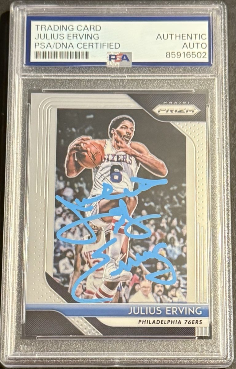 Julius Erving Signed 2018-19 Panini Prizm Card PSA/DNA Slabbed 76ers