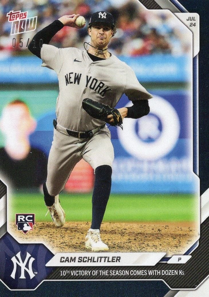 2026 Topps Now Cam Schlittler #483 Black Foil /10 Rookie RC Baseball Card