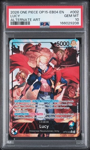 Graded 2026 One Piece Lucy #002 OP15 EB04 EN Alternate Art TCG PSA 10