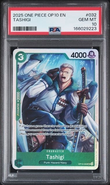 Graded 2025 One Piece Tashigi #032 OP10 Trading Card Game PSA 10 Gem Mint