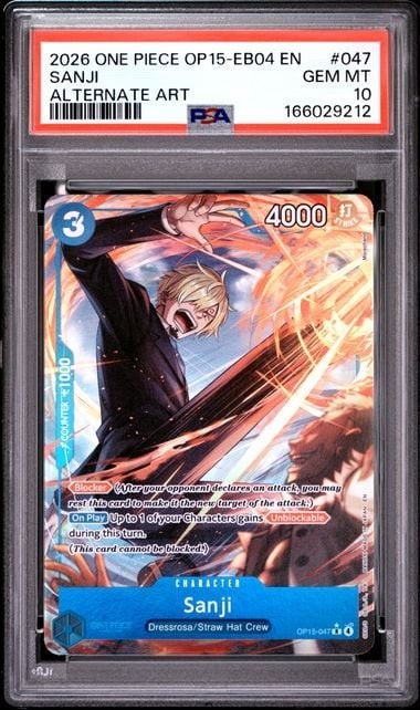 Graded 2026 One Piece Sanji #047 OP15 EB04 EN Alternate Art TCG PSA 10
